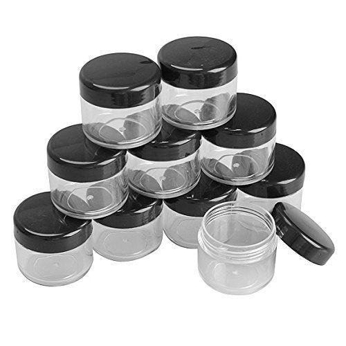 Topwel 10Pcs 15 Gram Refillable Black Plastic Screw Cap Lid With Clear Base Empty Plastic Container Jars For Nail Powder Bottles