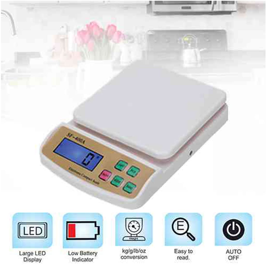Dr. Care Electronic Kitchen Digital Weighing Scale With Tare Function (10 Kg-Sf 400A) Maximum Weight Capacity 10 Kg, Color White