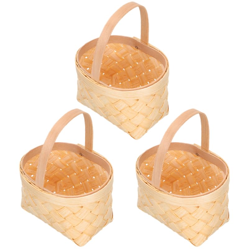 SHOWERORO Mini Woven Baskets with Handles 3Pack Small Handheld Candy and Party Treats Baskets for Wedding Birthday Family Gathe