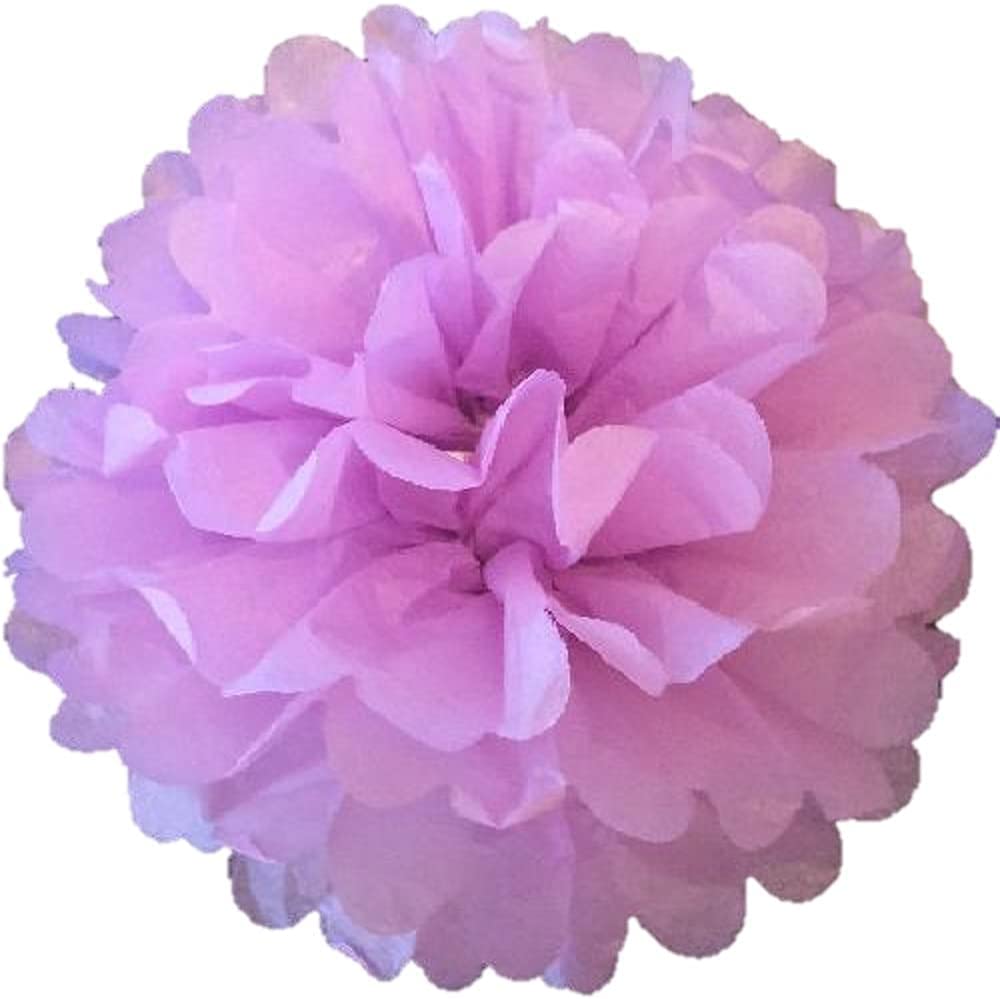 Pack Of 10 Tissue Paper Flower Ball Pom Pom Party Decoration Indoor Outdoor 6'' 8'' 10'' 12'' 14'' (Lilac, 8'')