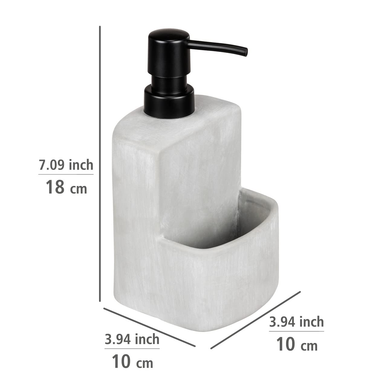 Wenko Festival Washing-Up Liquid Dispenser, Refillable Soap Dispenser Made Of Robust Concrete In Grey, Compartment For The Washi