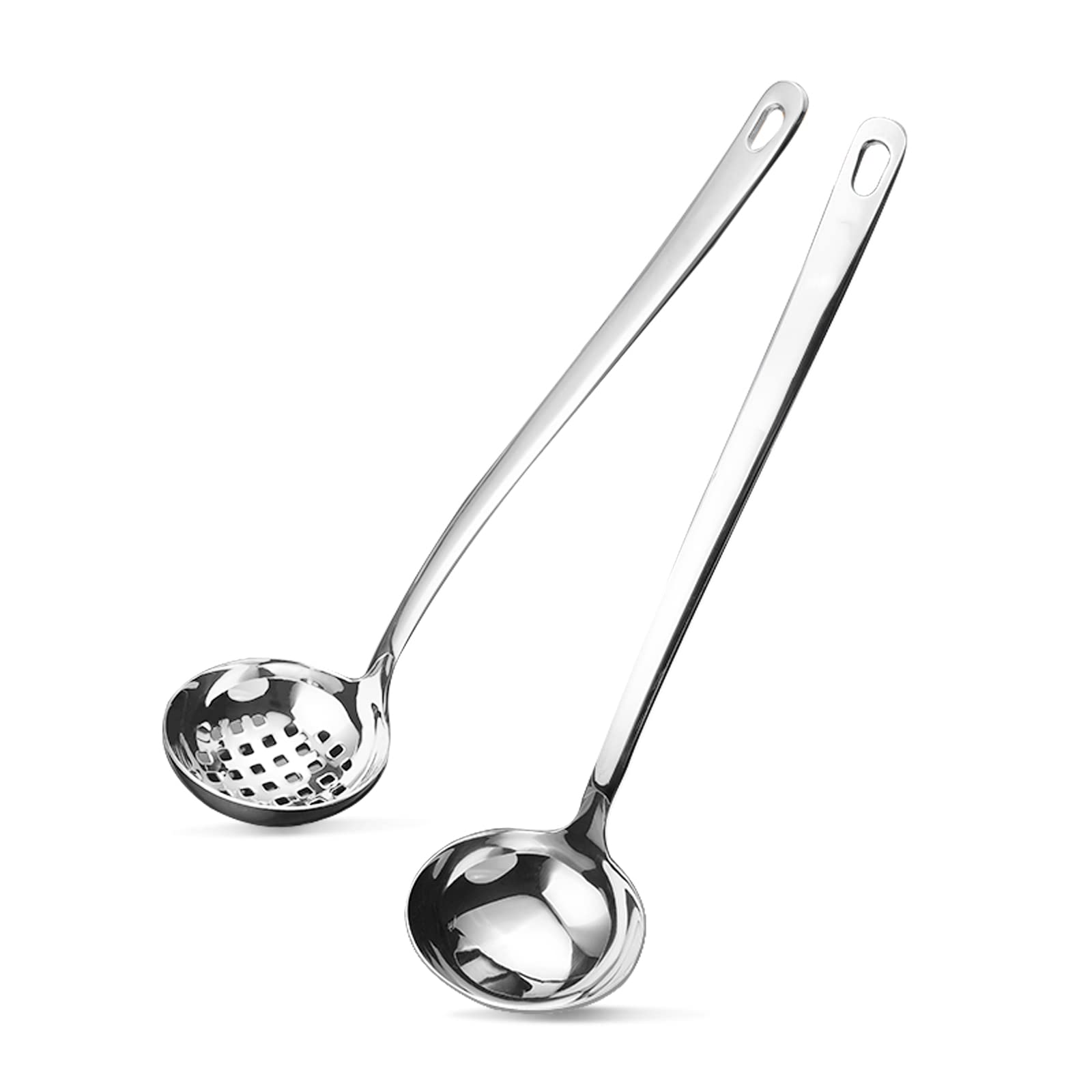 Metal Soup Ladle,18/8 Stainless Steel Ladle Spoon And Strainer Scoop Set Of 2 With Holes,Cooking Utensil For Kitchen