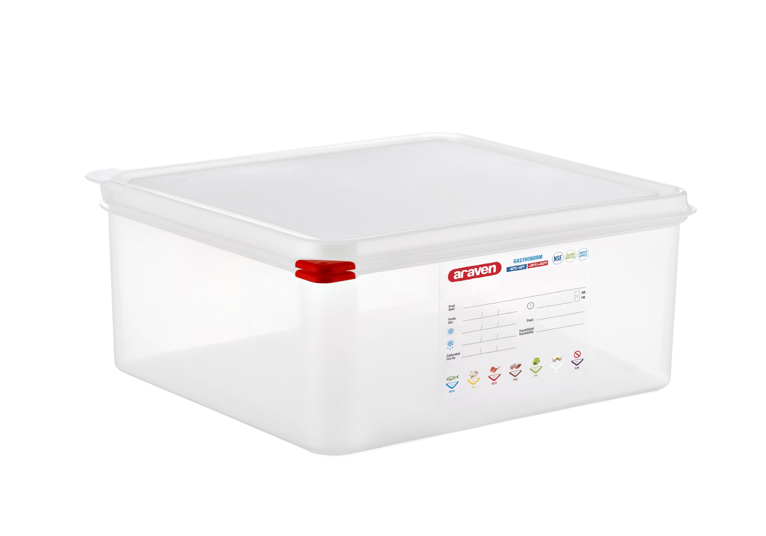 Araven Airtight Container, Food Pan with Lid for Storage in Kitchen and Restaurant, 2/3 GN 6 Deep, 1 Count, Clear
