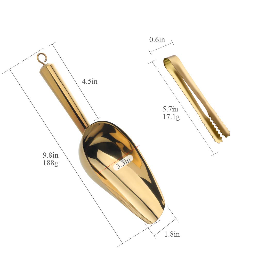 Mingcheng Stainless Steel Ice Scoop And Ice Tongs Small, Round Bottom Bar Ice Utility Scoop, 6 Inches Serving Tongs With Teeth F