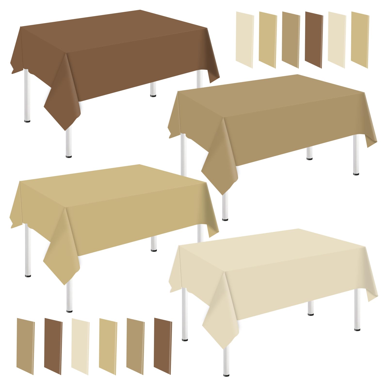 Whaline 16Pcs Brown Plastic Tablecloth 4 Gradient Brown Colors Rectangle Table Cover Waterproof Table Cloth for Fall Thanksgivin