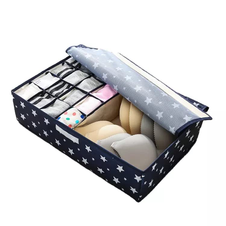 Bluwings Underwear Folding Storage Box Home Storage Drawer Save Space Closet Organizers With Lid For Wardrobe (Blue Star)