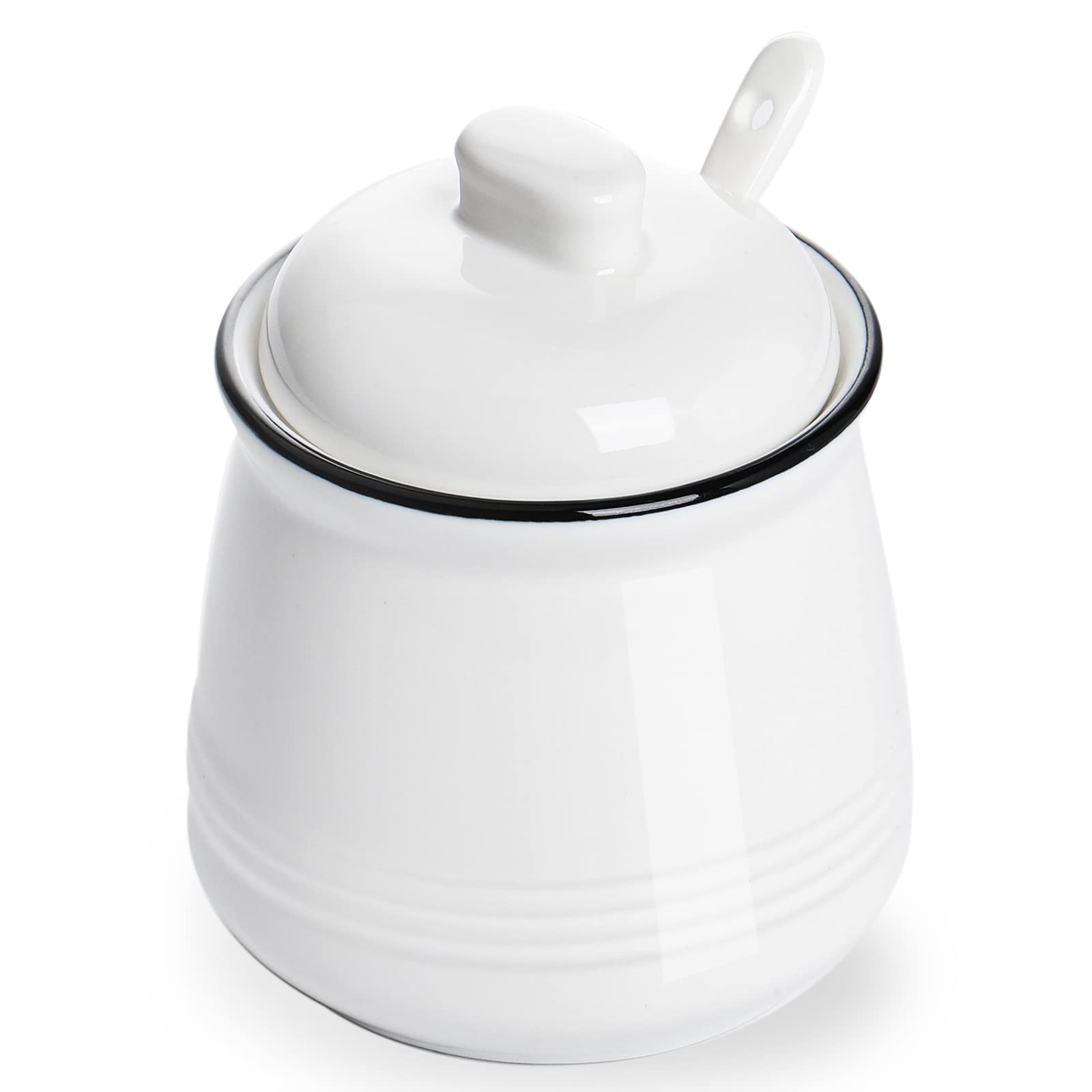 Porcelain Salt Bowl With Lid And Spoon,Ceramic Sugar Bowl 12Oz (White)