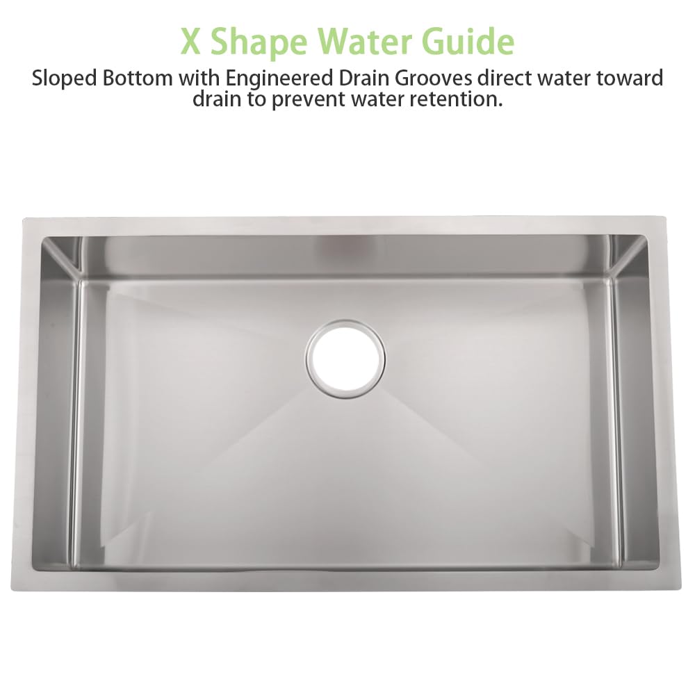 32 Inch Undermount Sink -Bokaiya 32X19 Undermount Kitchen Sink Deep Single Bowl Stainless Steel Kitchen Sink With Colander