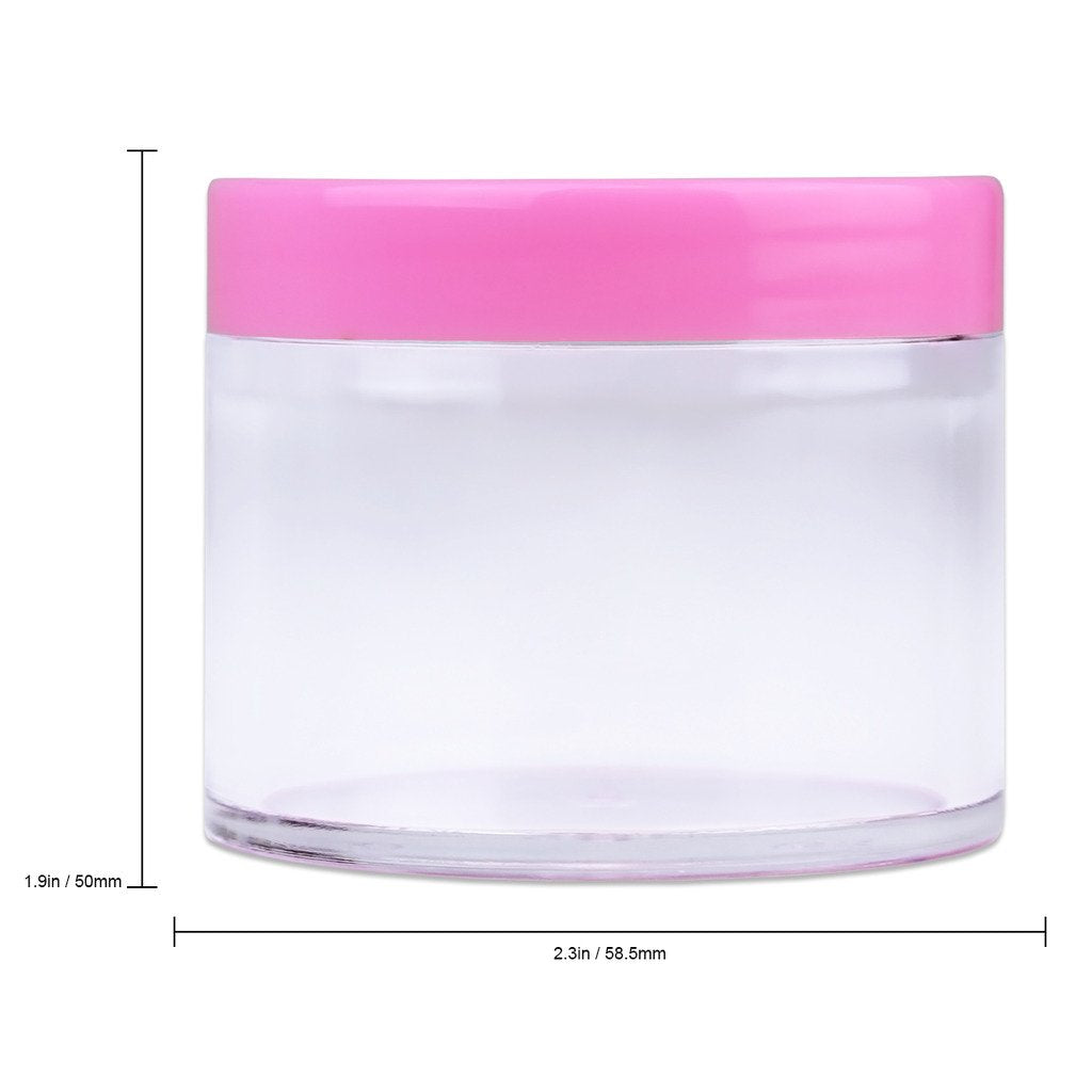 Beauticom 60 Grams/60 ML (2 Oz) Round Clear Leak Proof Plastic Container Jars with Pink Lids for Travel Storage Makeup Cosmetic Lotion Scrubs Creams Oils Salves Ointments (3 Jars)