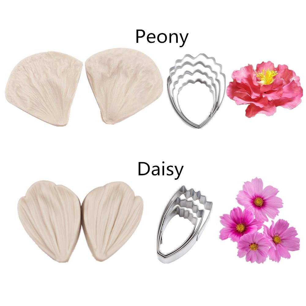 16Set Gum Paste Flower Tools Kit- 8Set Flower Silicone Mold And 8Set Stainless Steel Fondnat Flower Cutter Gumpaste Flower Cooki