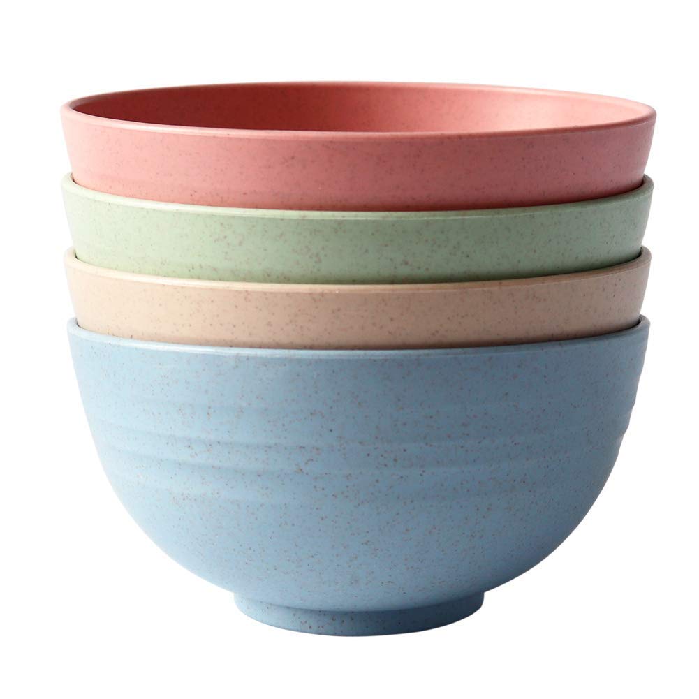Greenandlife Lightweight & Unbreakable Wheat Straw Bowl - Noodle Fruit Soup Bowl Rice Bowls Dishwasher Microwave Safe Set 4Pcs