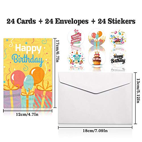 DEEPLAY 24 Birthday Posters Assortment  Elegant Bulk Notes Embossed with gold Foil Letters  with Envelopes and Stickers (47*67)