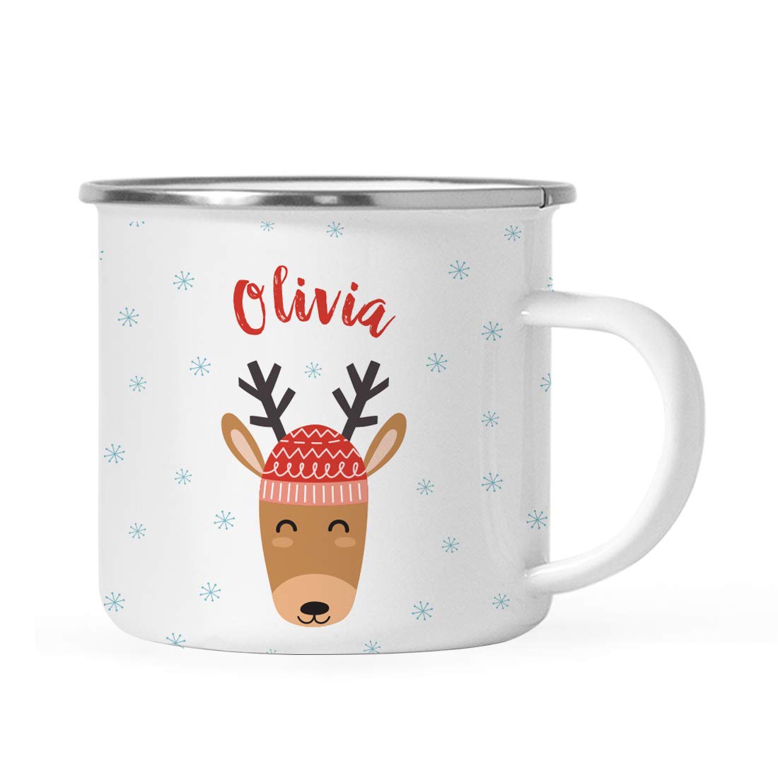 Andaz Press Personalized 11Oz. Christmas Hot Chocolate Stainless Steel Campfire Coffee Mug Gift, Reindeer With Red Hat, 1-Pack,