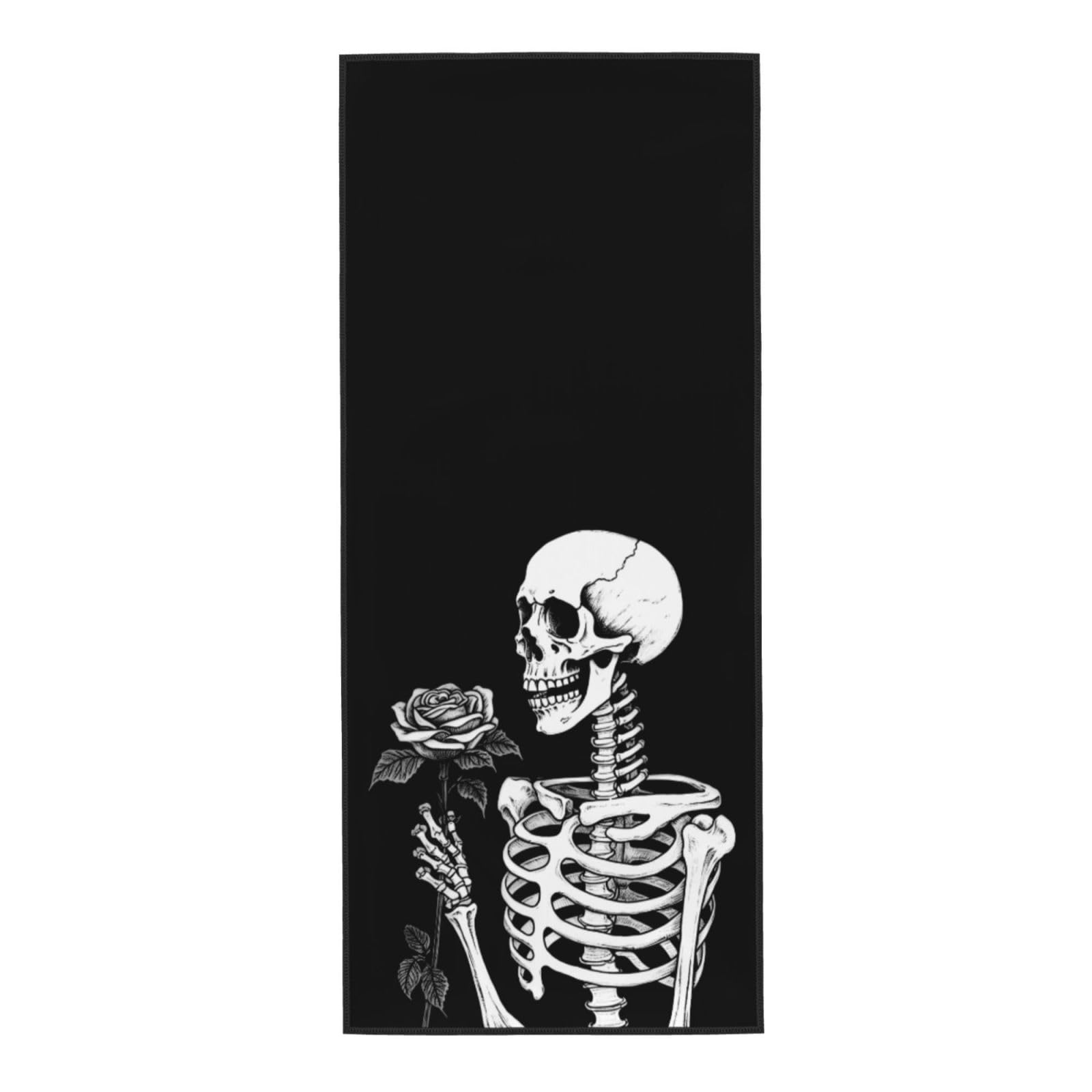Dewoofly Skeleton Skull Boho Lightweight Fingertip Towels, Love Rose Hand Towel For Kitchen All Season 12 X 27.5 Inch