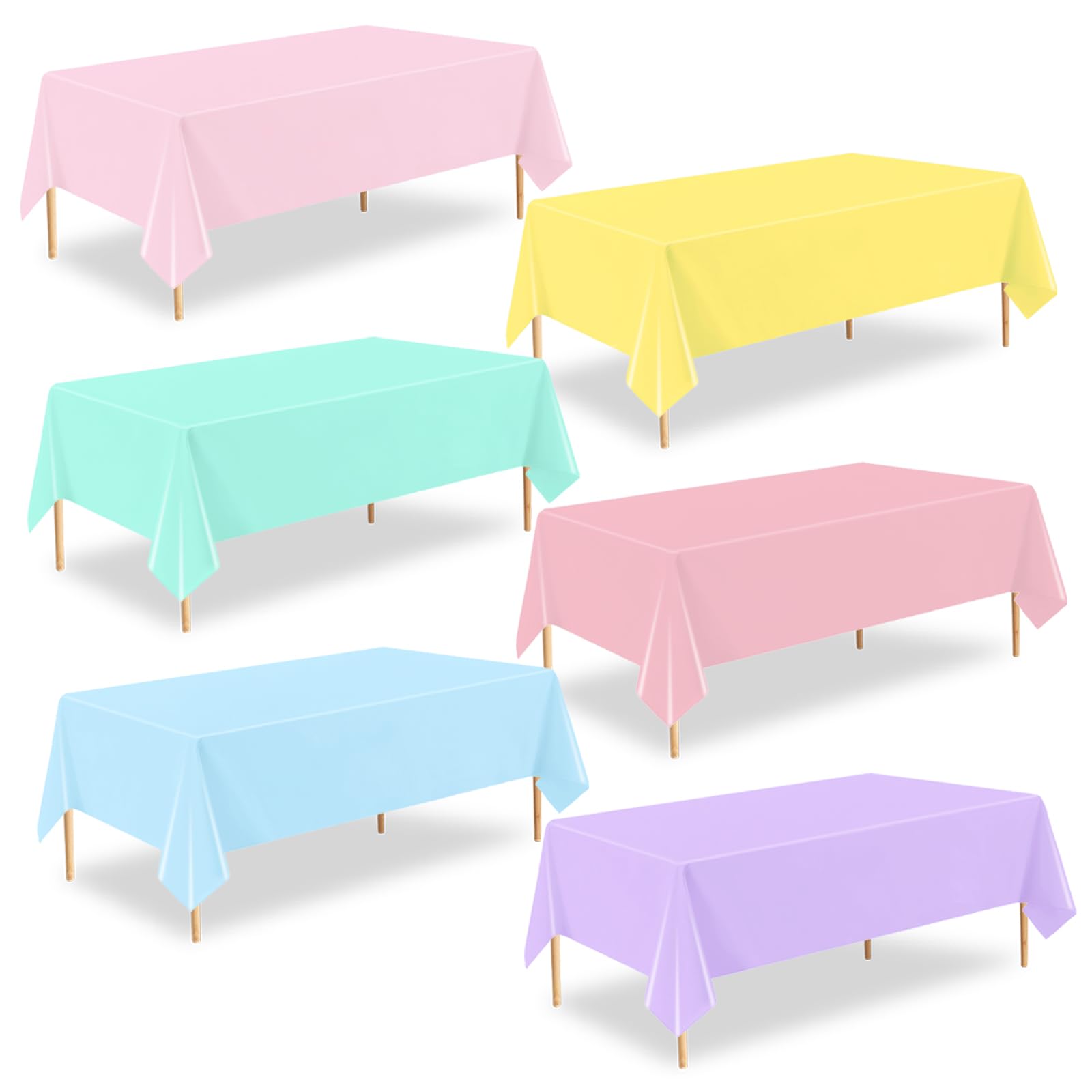 ZHIAXTON 6 Pack Plastic Pastel Tablecloth,54 X 108 Inch Disposable Colorful Mix Rectangle Tablecloth,Ice Cream Table Cloth for B