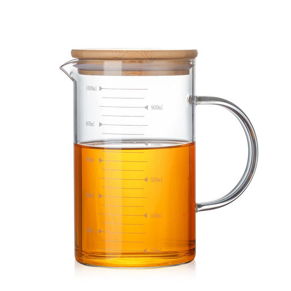 Daycount Glass Beaker With Handle And Lid, Glass Measuring Cup With Hand Grip, Glass Measure Cup For Easy Visibility, Baking, Co
