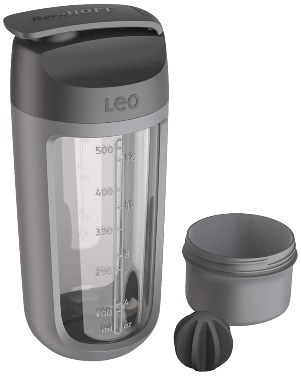 Berghoff Leo Tritan Plastic Shaker Botte, Bpa-Free, Integrated Protein Powder Compartment, Screw-On Lid, Flip Cap, Silicone Mixi
