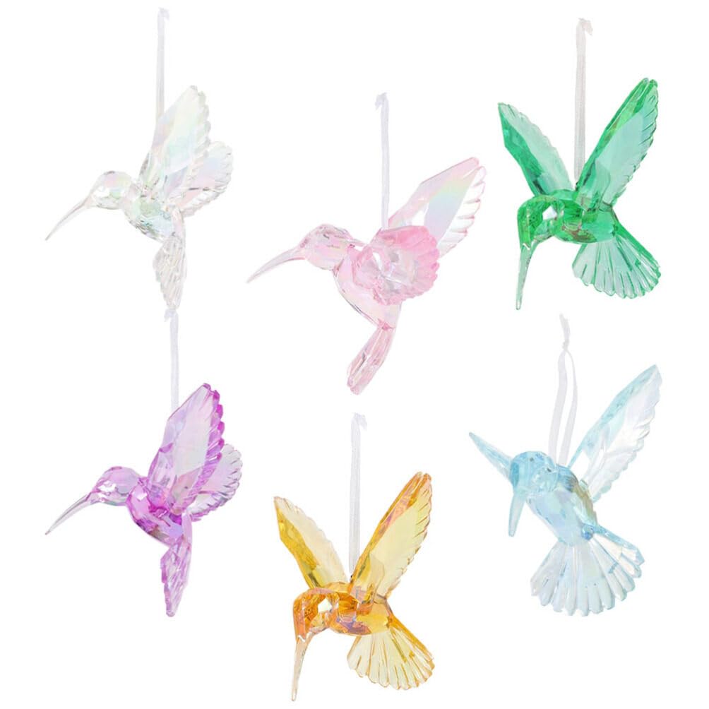 VILLCASE 6pcs Crystal Bird Pendant Clear Christmas Ornaments Hummingbird Decor Ceiling Hanging Decor Home Pendants Modeling Orna