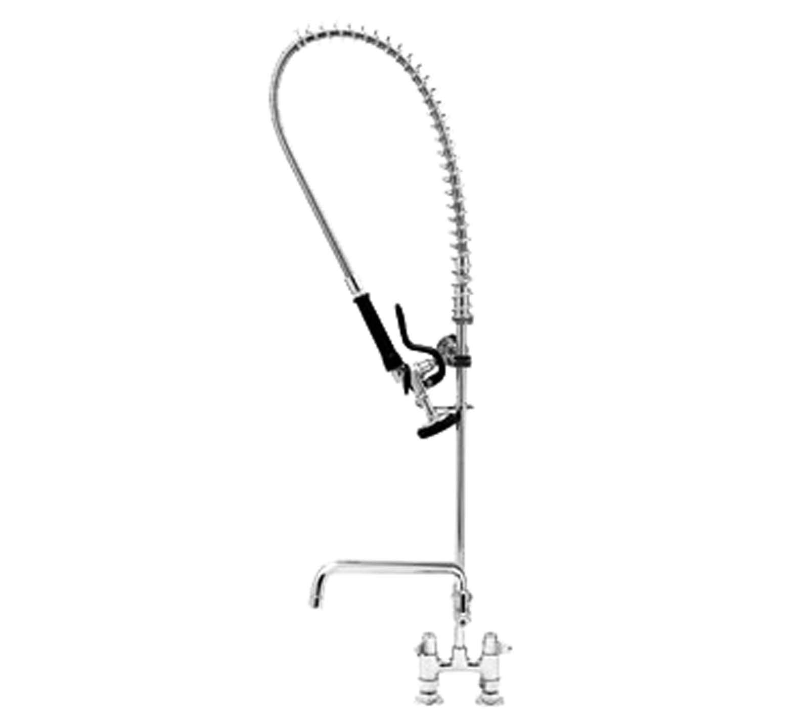 T&S Brass 5PR-4D12 Pre-Rinse Deck Mount Base with 4-Inch Centers, 6-Inch Wall Bracket and 12-Inch Add-On Faucet