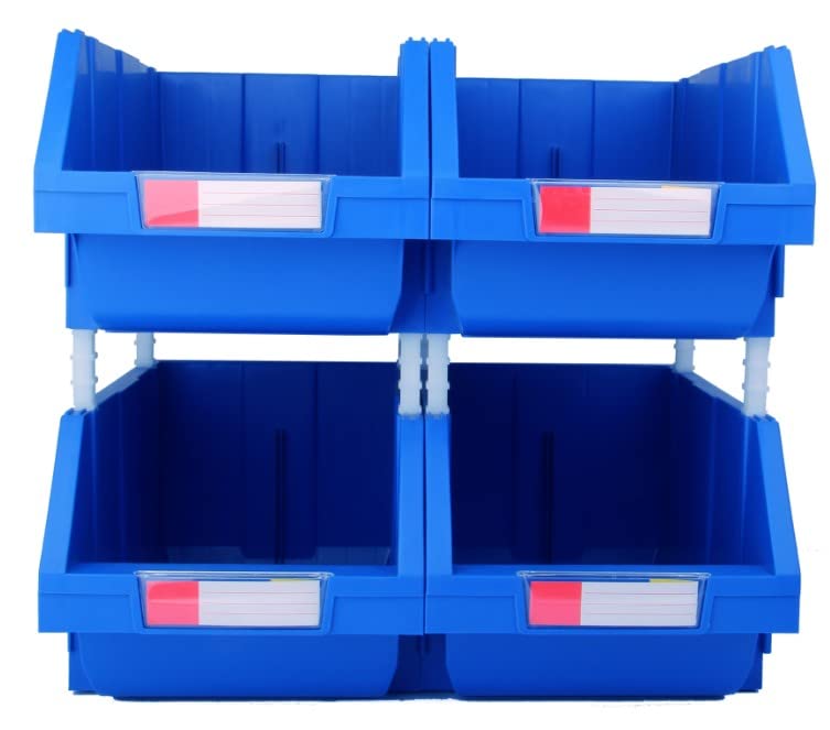 Djc Supply Heavy Duty Thermoplastic Storage Bin Organizer, Stackable, Hangable, Side-Connect (Blue (2 Pack), Large V2 8.4'' X 14