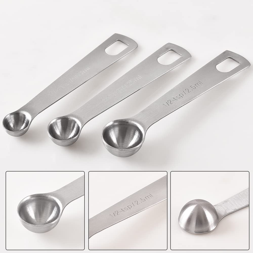Newk 6 Pcs Measuring Spoons, Stainless Steel Metal Kitchen Measuring Tools Set For Dry And Liquid Ingredients-1/8 Tsp, 1/4 Tsp,