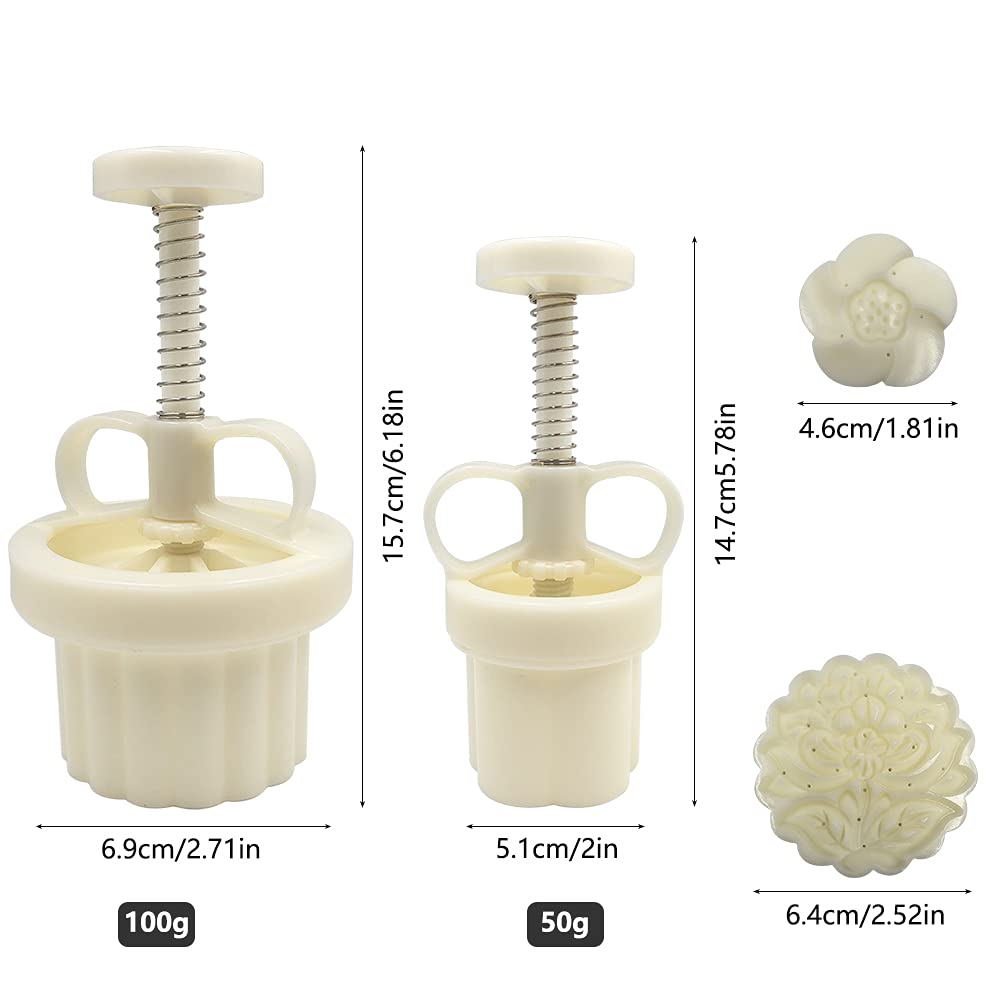 2 Set Mooncake Mould Press With 11 Stapms, Finegood Diy Cookie Cutter 50G 100G Flower Press Mooncake Mould Hand Pressure Mooncak