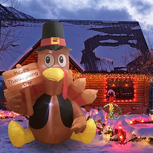 MorTime 6 FT Thanksgiving Inflatable Turkey, Blow up Lighted Turkey Decor with LED Lights for Fall Autumn Yard Party Shopping Ma