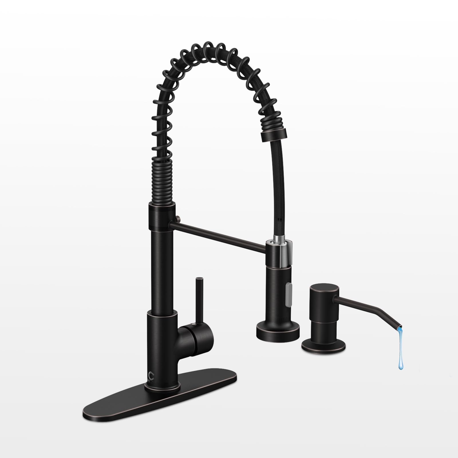Casavilla Oil Rubbed Bronze Single Handle Kitchen Faucet Set with Pull Down Sprayer and Soap Dispenser, 17-inch Tall