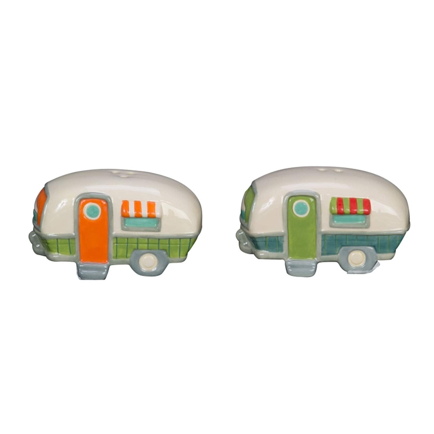 Beachcombers Ceramic Salt And Pepper Camper Design Shaker Matching Set 2'' X 6.25'' Coastal Beach Mountain Summer House Camping