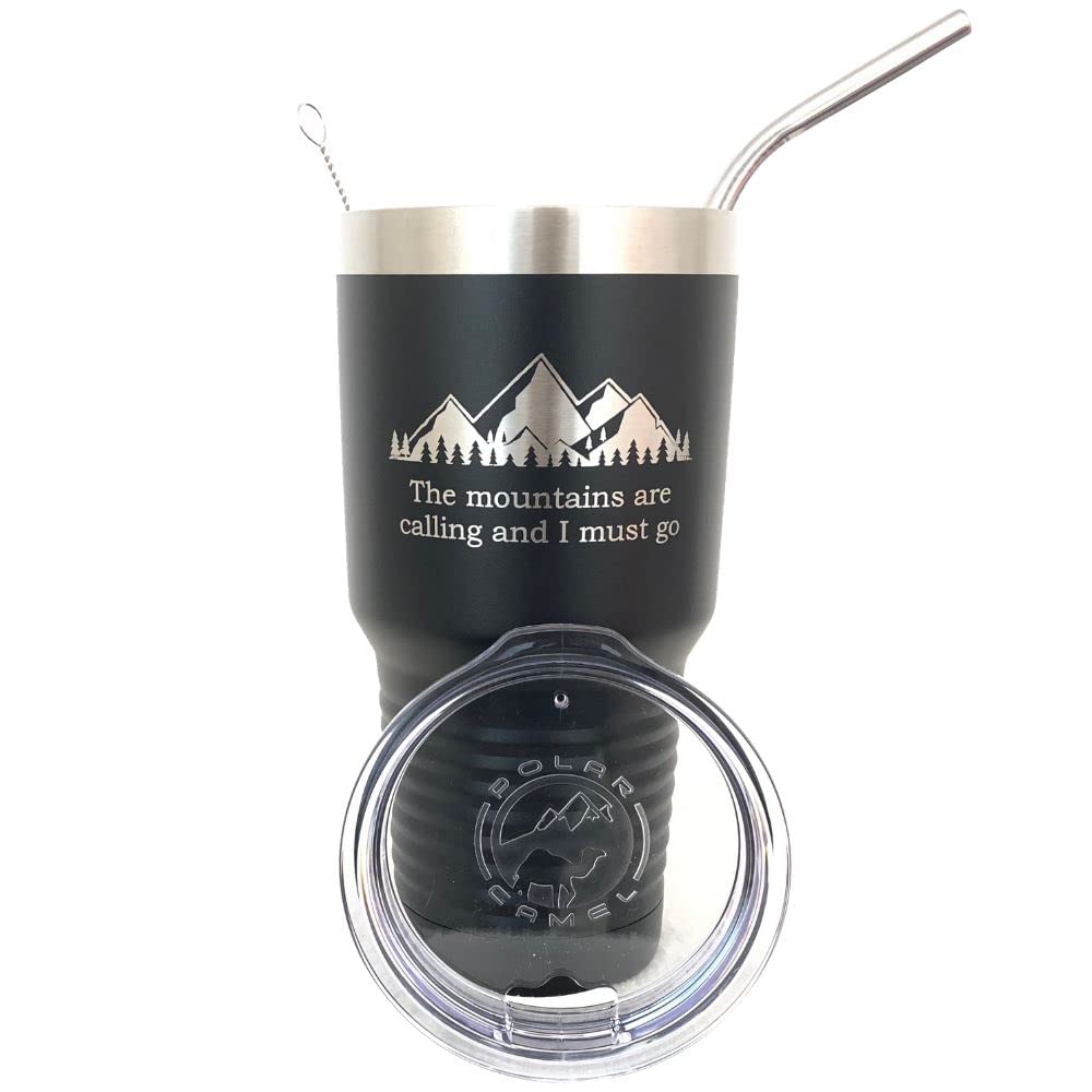 Polar Camel 30 Oz Tumbler With Stainless Steel Straw And Straw Cleaner (Mountains Are Calling)