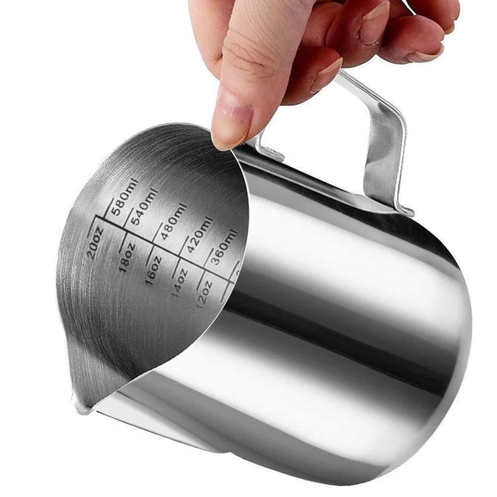 Stainless Steel Milk Frothing Pitcher Cappuccino Pitcher Pouring Jug Espresso Cup Creamer Cup For Latte Art, 20 Ounce (600 Ml)