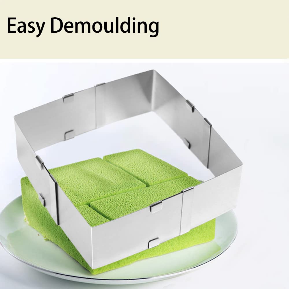 Utoolmart Cake Mold Adjustable Cake Ring Molds From 6'' To 11'' Stainless Steel Square Mousse Cake Cutter Baking Mold Pastry Kit