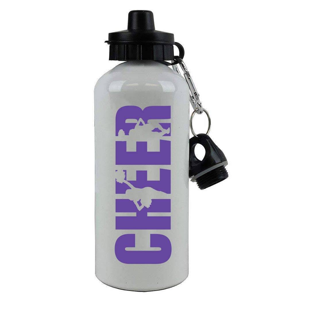 Cheer Cheerleading Aluminum White Finish 20Ounce Sport Water Bottle, 2 Lids (Purple)