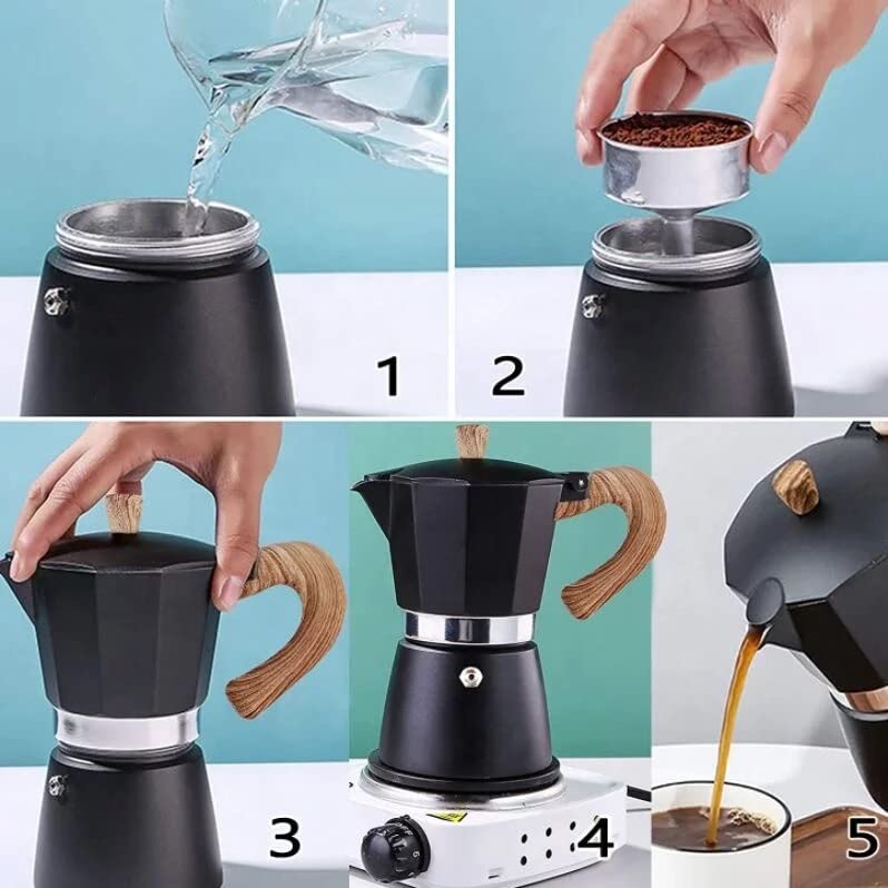 Cuban Coffee Starter Kit | Cafecito 6 Cups Moka Pot Set | Cafetera Cubana Stovetop Espresso Maker Set | Anti-Splash Valve Includ