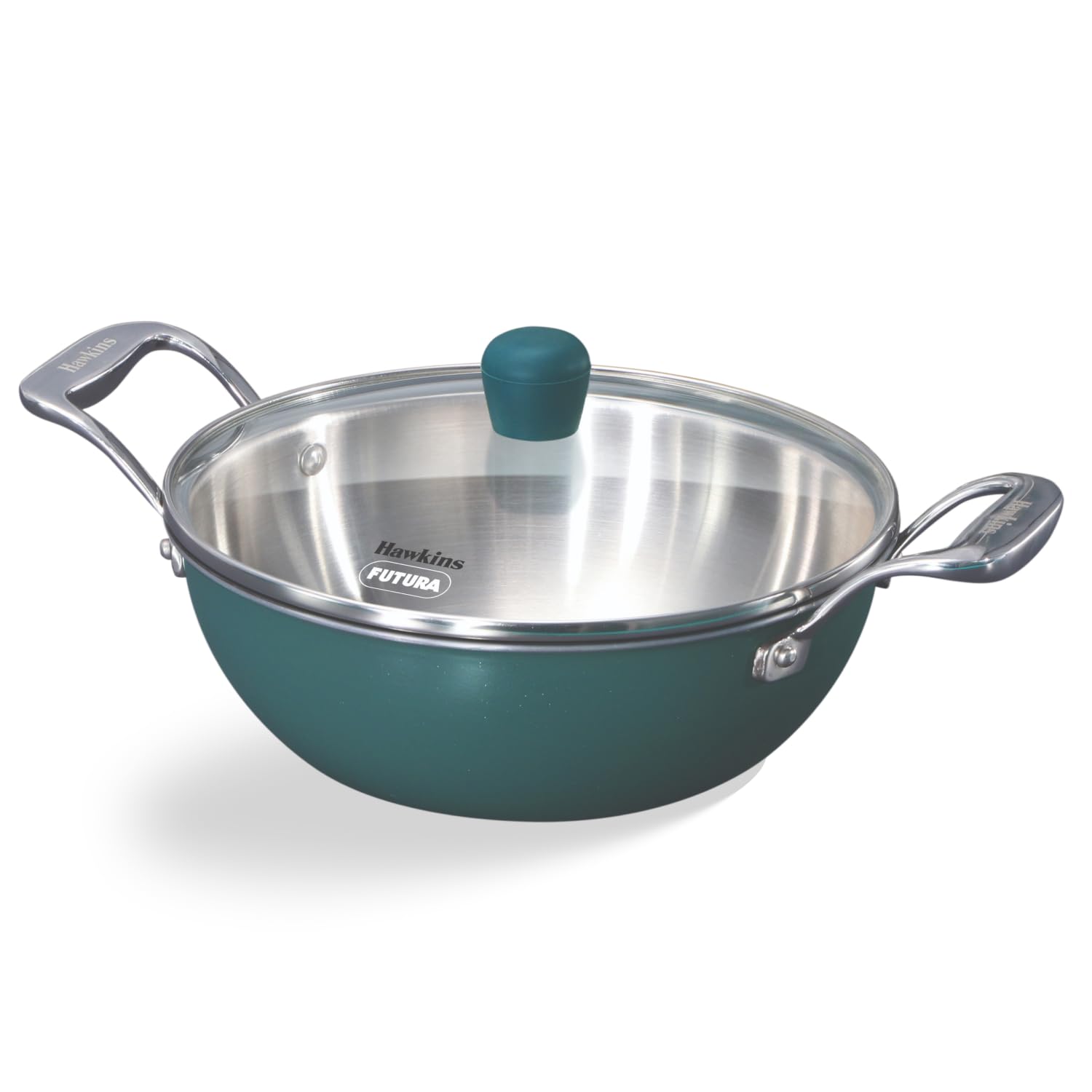 Hawkins 2.5 Litre Triply Stainless Steel Olive Kadhai | Induction & Gas Compatible | Easy-Clean Ceramic Exterior | With Glass Li