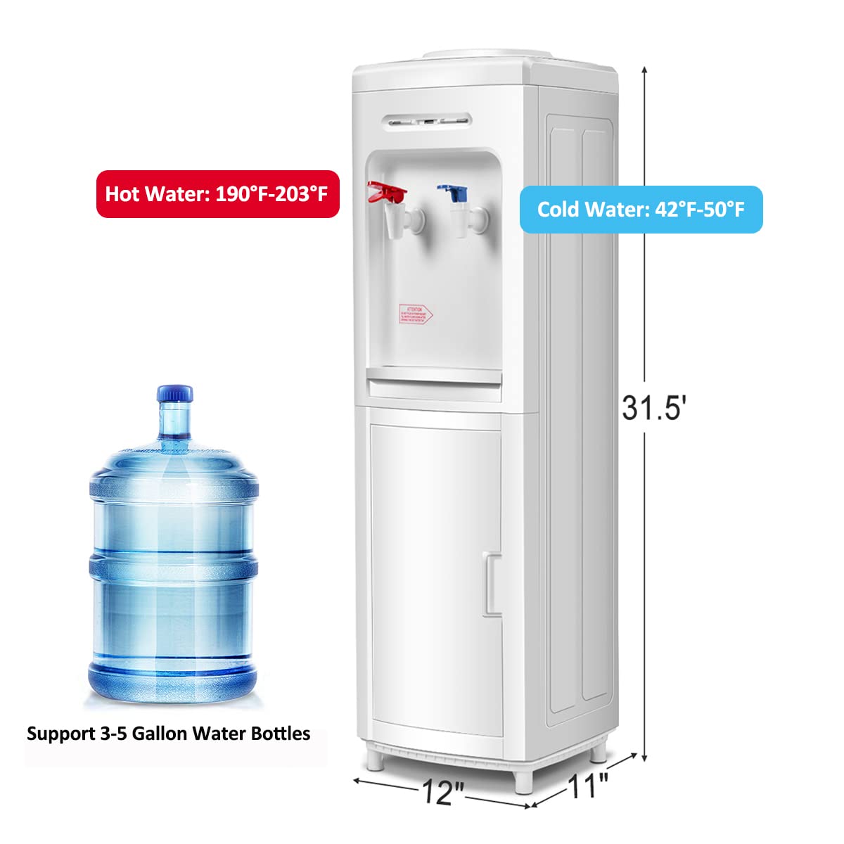 Safeplus Top Loading Water Cooler Dispenser, Hot & Cold Freestanding Water Cooler Holds 5 Gallon Bottles Perfect For Home Office