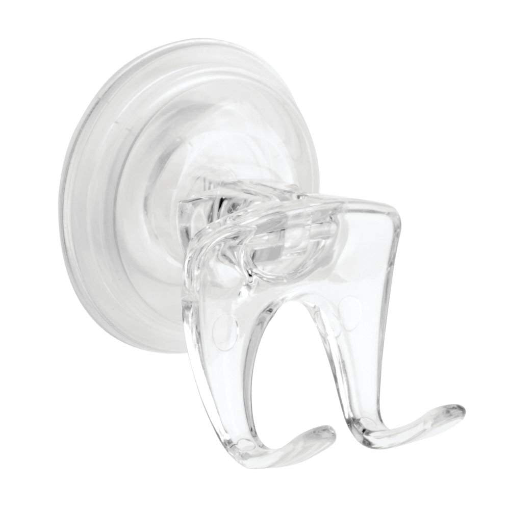 Idesign Plastic Power Lock Suction Bathroom Shower Hooks For Razor, Loofah, Wash Cloth, 2.25'' X 2.25'' X 2.5'', Clear
