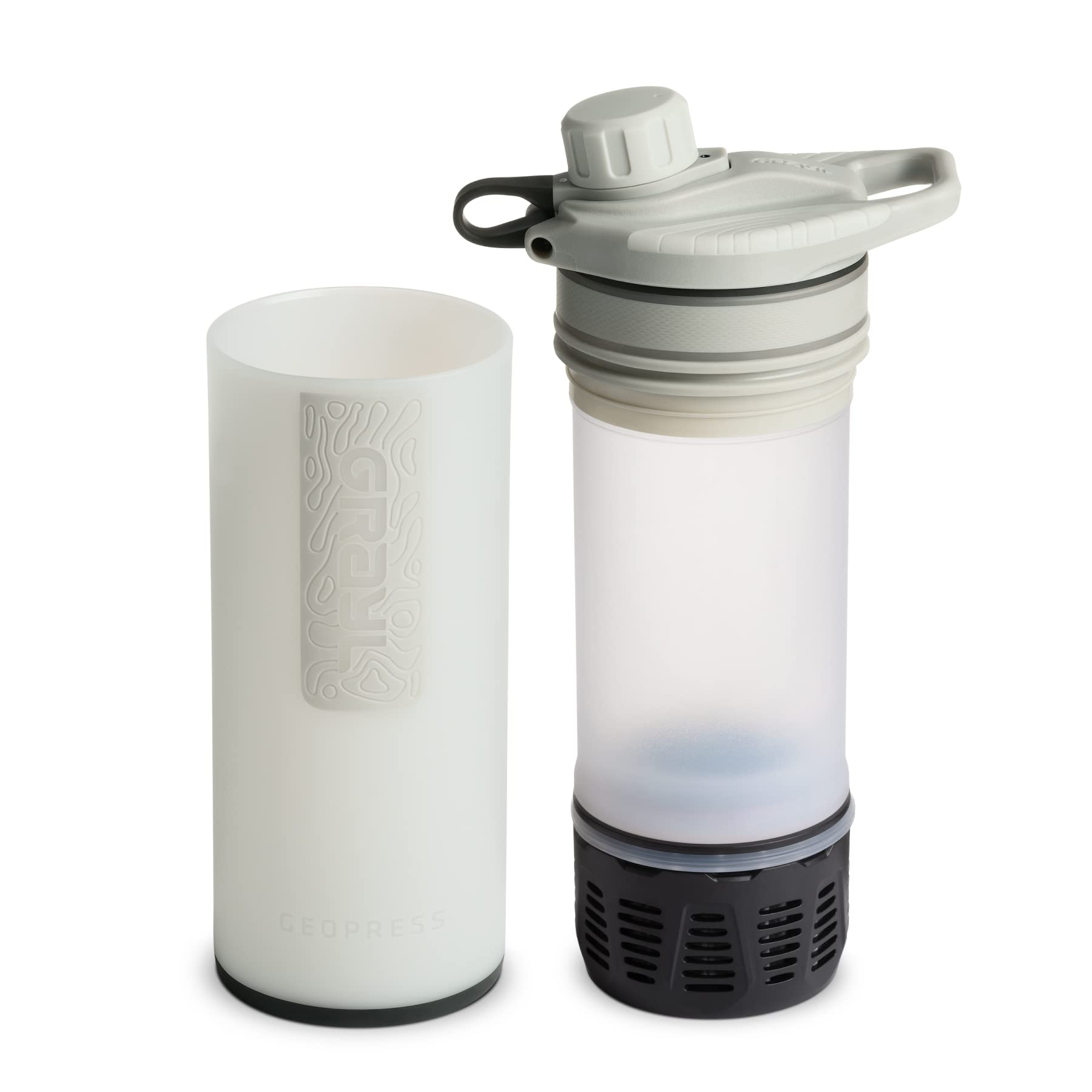 GRAYL GeoPress 24 oz Water Purifier Bottle - Filter for Hiking  Camping  Survival  Travel (Peak White)