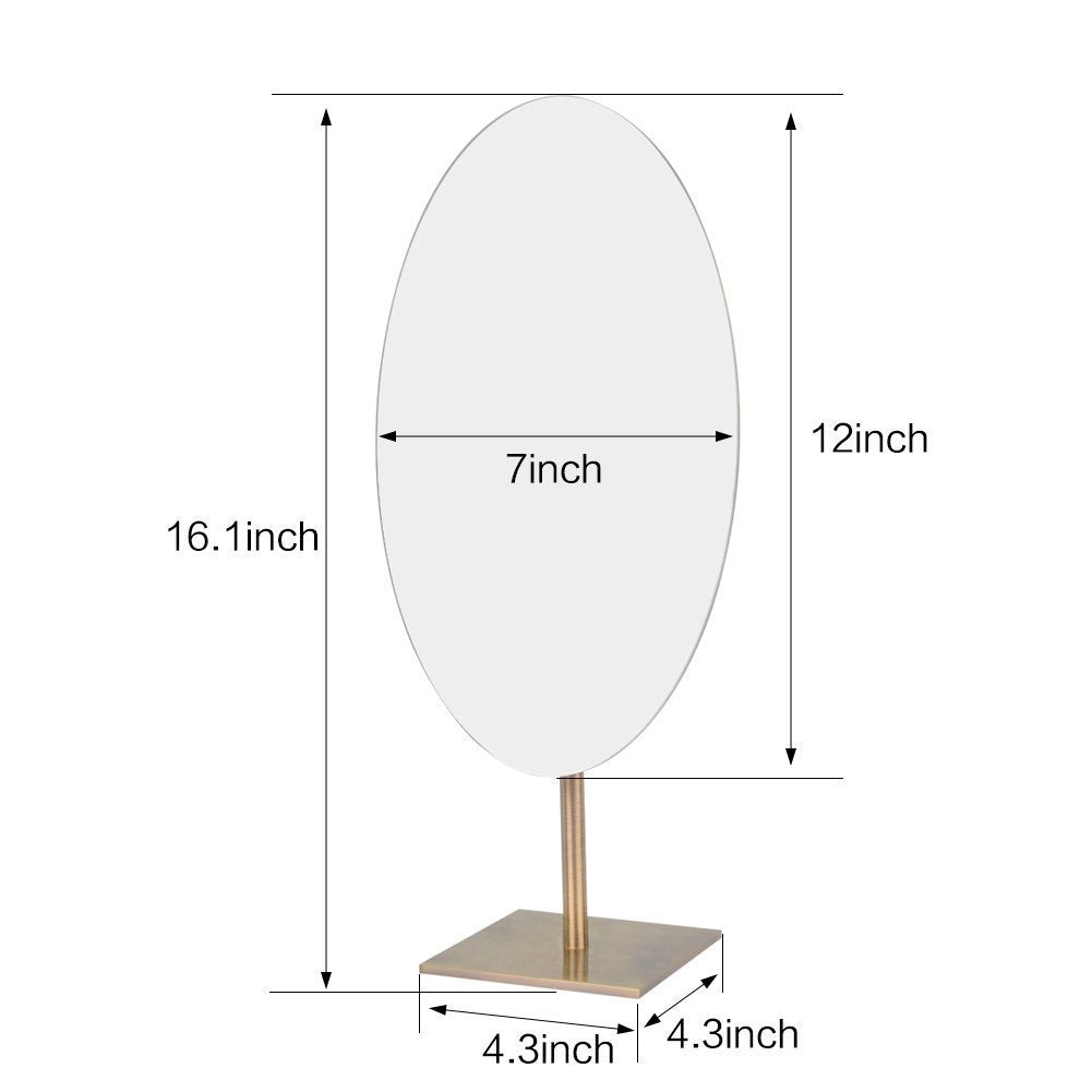 GURUN Large Oval Vanity Mirror M2017 - Antique Brass Makeup Mirror with Stand, 13"L x 5"W, Luxurious Design for Jewelry Display