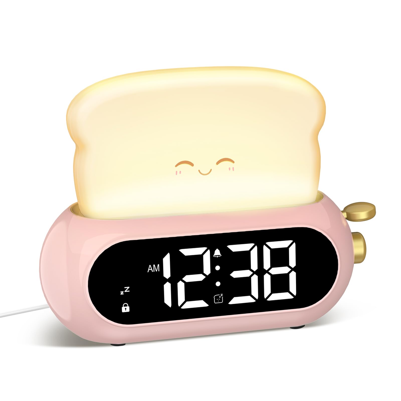 Cute Digital Clock for Bedrooms, Kids Alarm Clocks with Night Light Lamp, 10 Alarm Tones, Adjustable Brightness, Nap Timer, Snoo