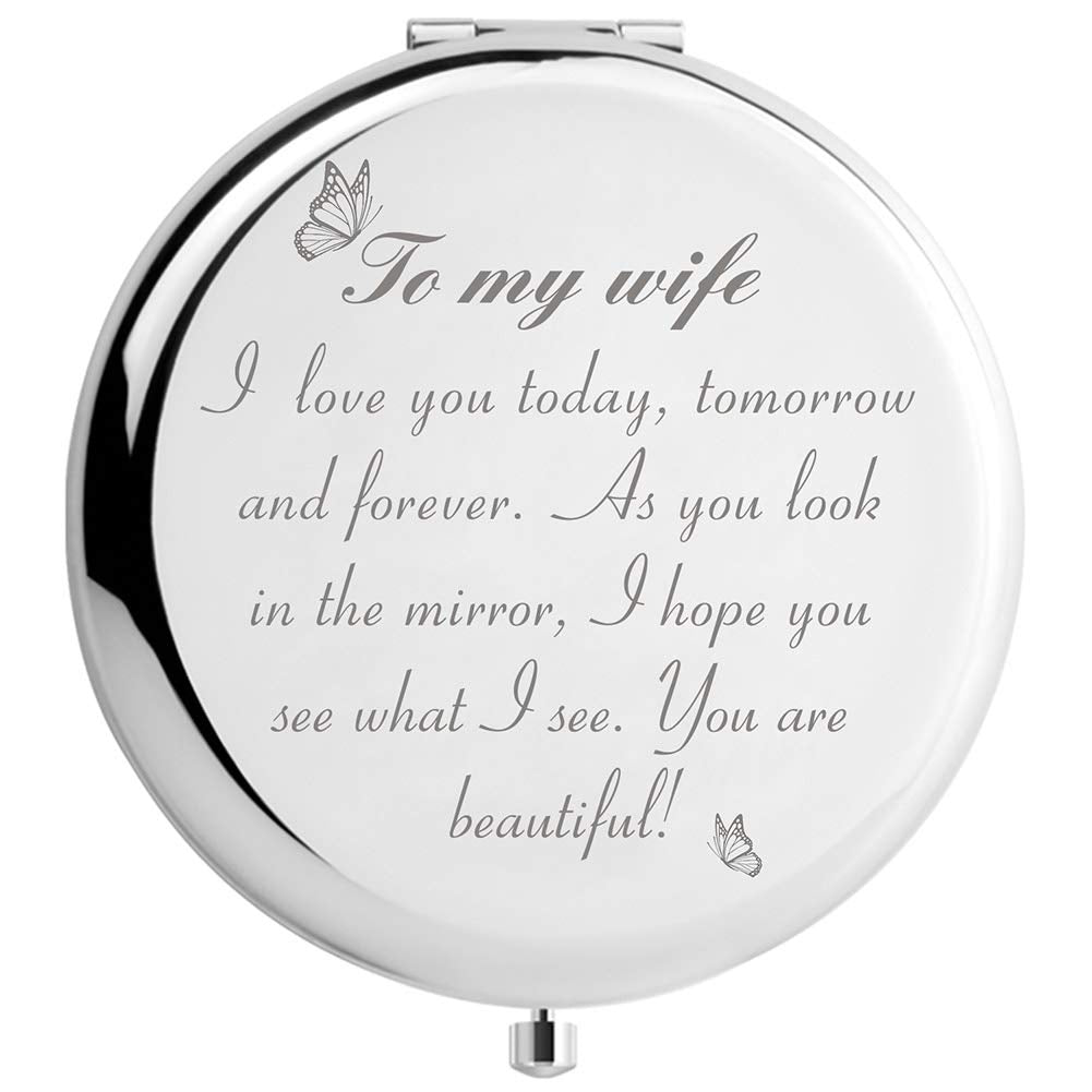 Didadic Wife Birthday Gift Ideas, Valentines Day Present For Her, To My Wife Compact Mirror For Wedding Anniversary Mothers Day