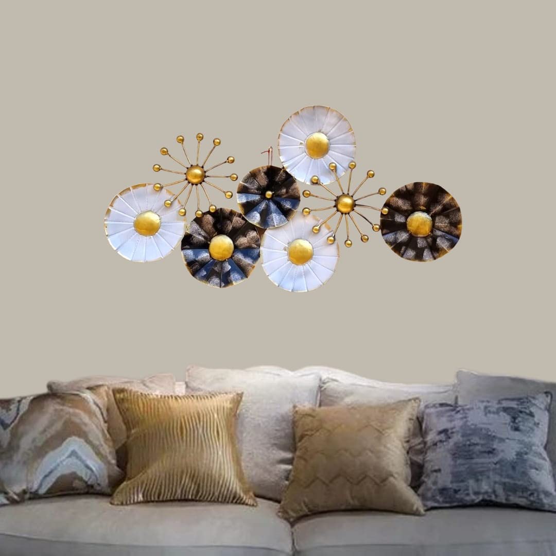 Rsn Metal Metal Beautiful Flower Wall Decor/Wall Sculpture For Living Room Size -35X18 Inches