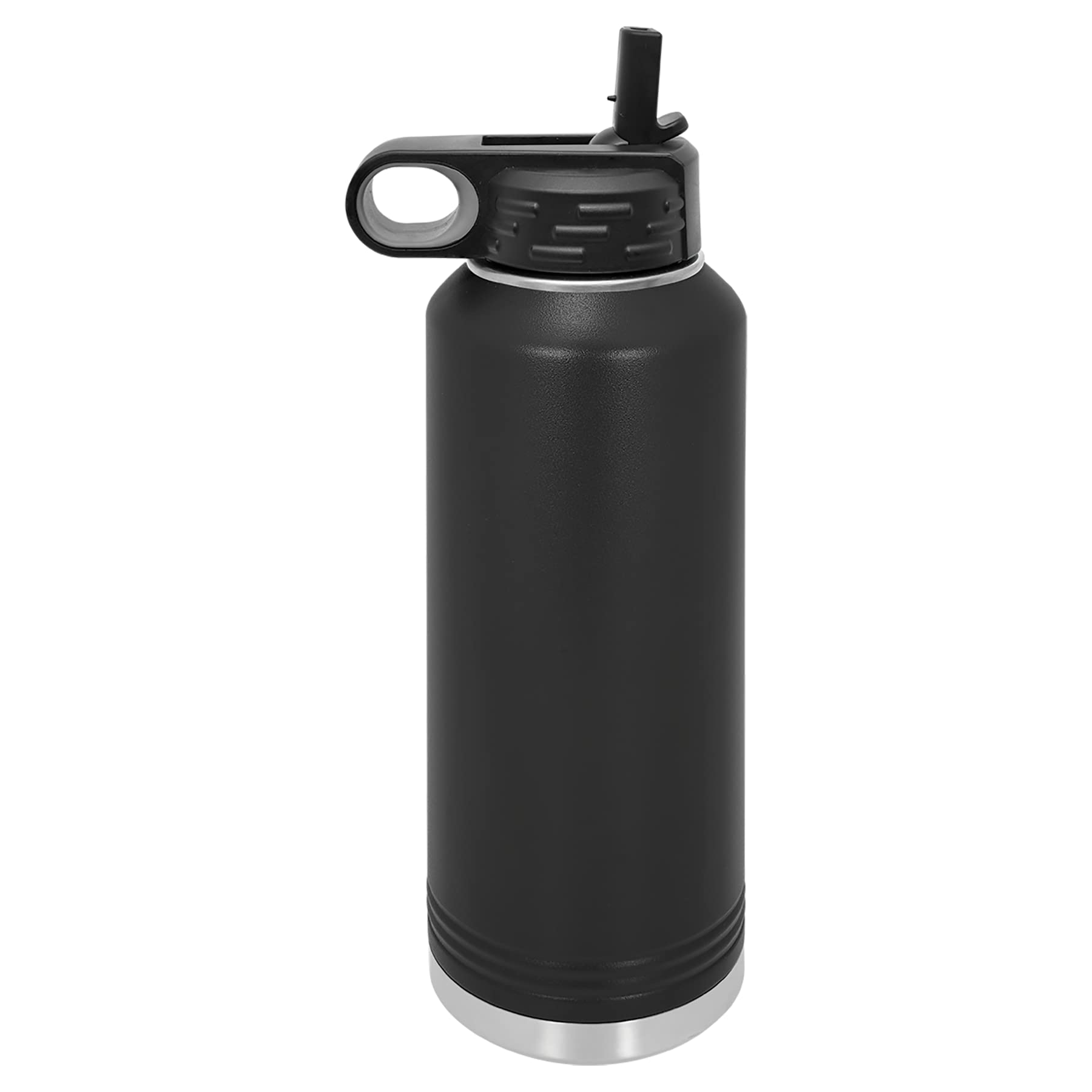 Polar Camel 40 oz Stainless Steel Water Bottle with Flip Top Lid and Straw (Black)