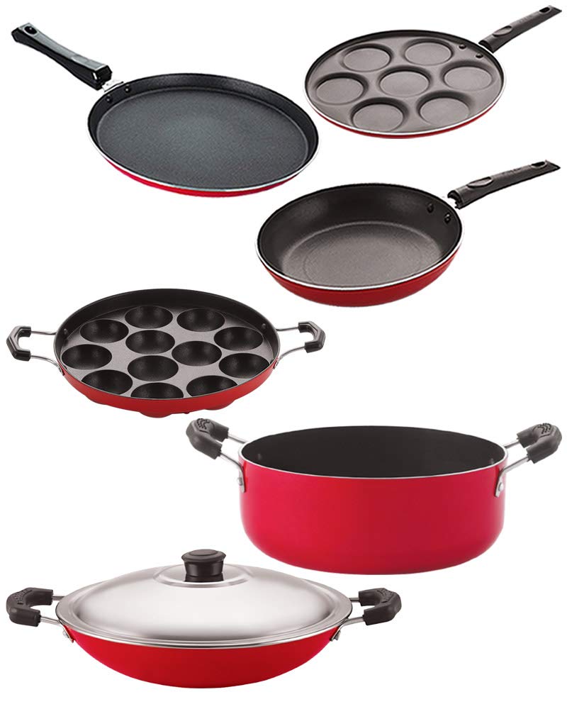 Nirlon Aluminium Non Stick Cookware Pots And Pans Set Of 6 Pieces (2.6Mm_Ft13_Tp_Ap(12)_Ac_Cass20_Up7)