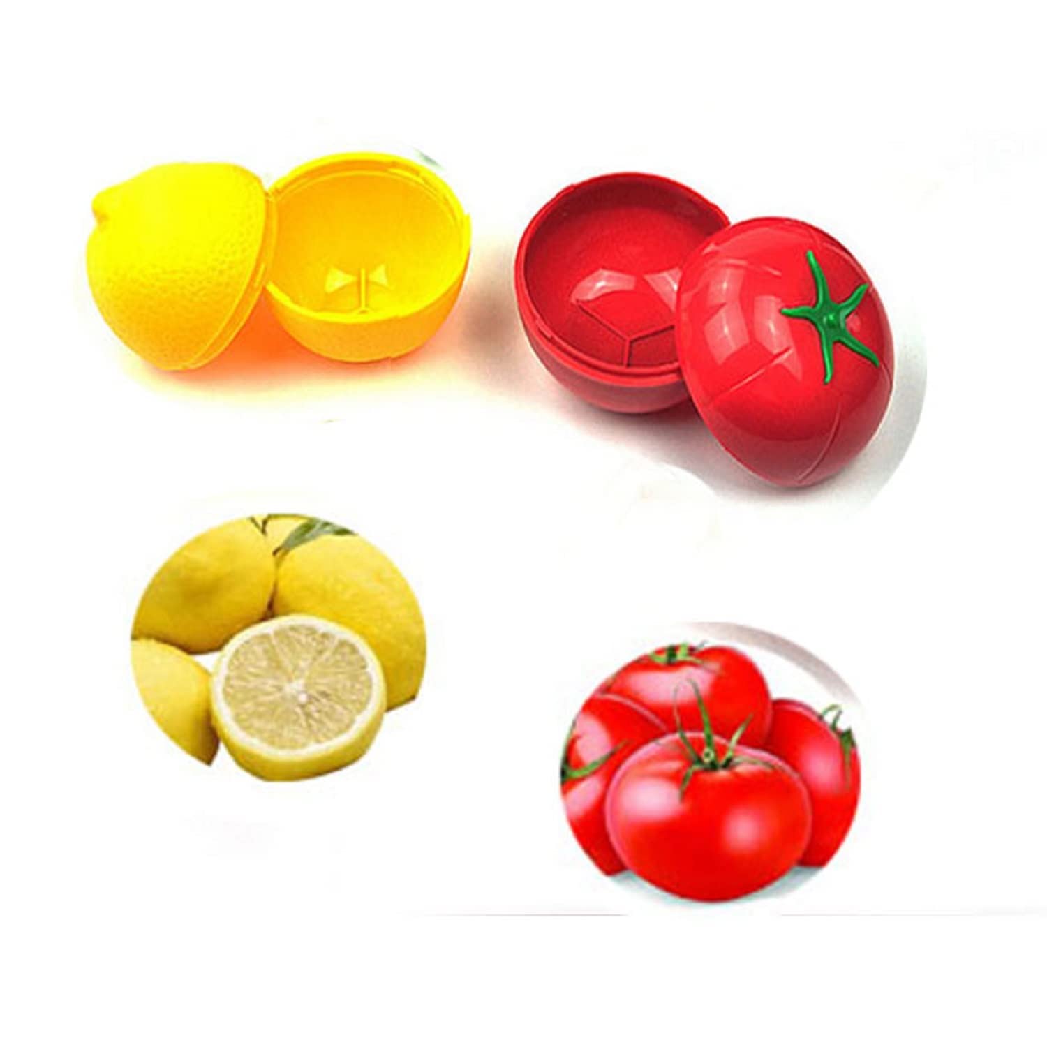 Miao Jin 4 Pcs Fruit And Vegetable Shaped Food Saver Storage Containers Holder Refrigerator Vegetable Crisper(Onion, Tomato, Lem