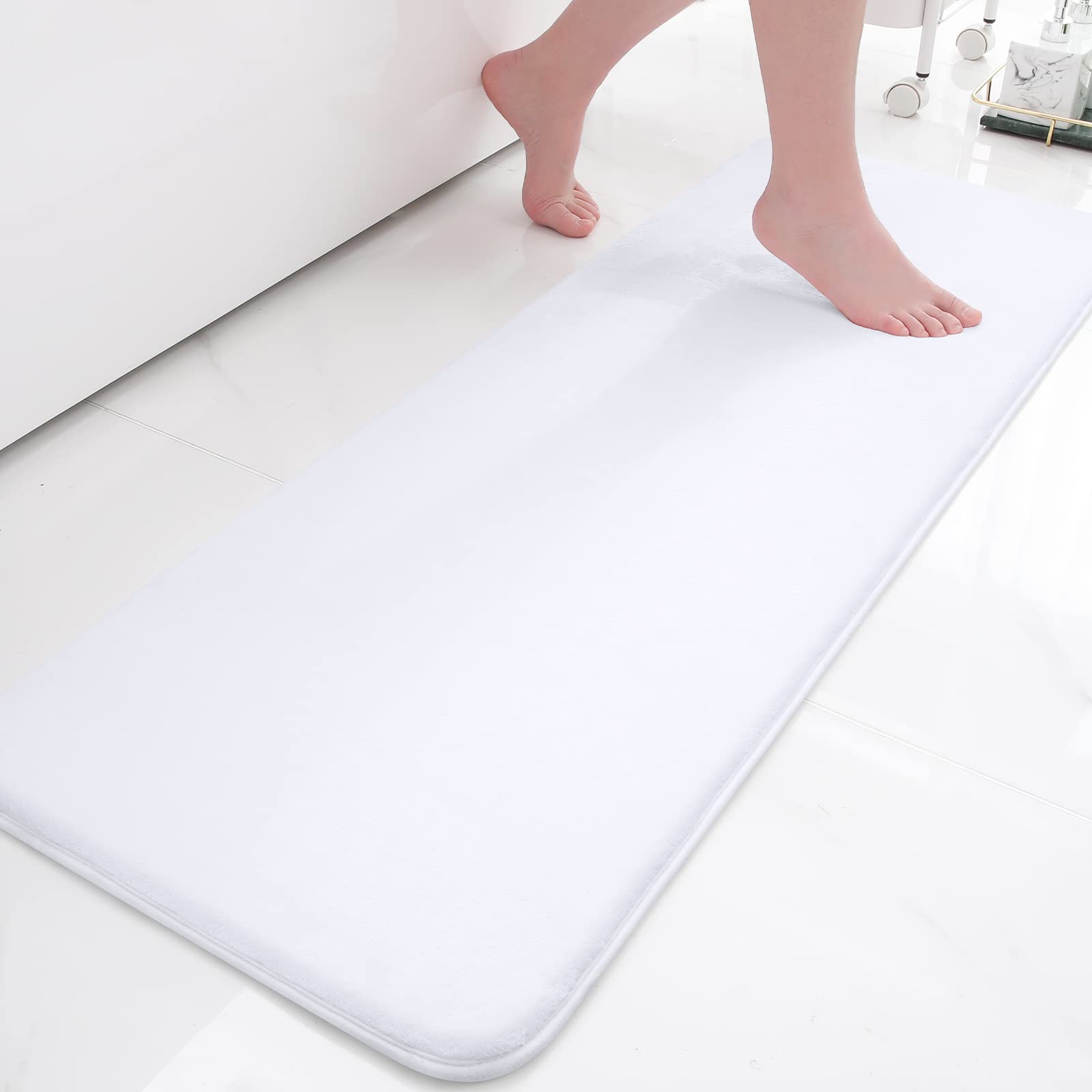Smiry Memory Foam Bath Mat 47'' X 17'', Extra Soft Absorbent Bathroom Rugs Non Slip Bath Rug Runner For Shower Bathroom Floors,