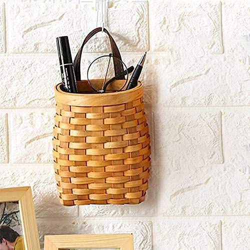 Hanging Wicker Basket Hand-Woven Wood Storage Basket Portable Wall Hanging Flower Basket Organizer Fruit Vegetable Rattan Box Ho