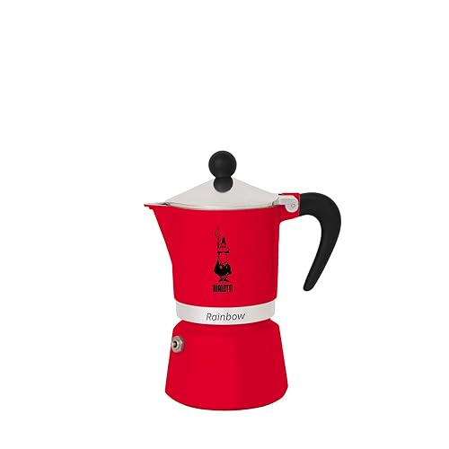Bialetti - Rainbow: Stovetop Espresso Maker  Moka Pot 3 cups (43 Oz - 130 Ml)  Aluminium  Red