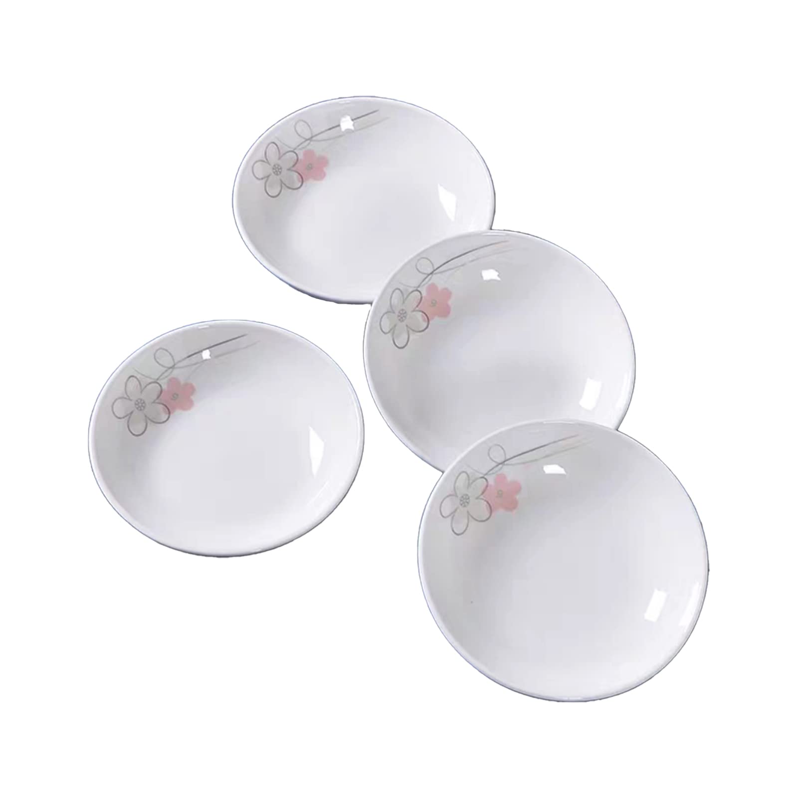 Decohomeforu 4 Pack Saucer Dishes with Pink Flower Pattern, Ceramic Dipping Bowls, 4 Inch Side Dishes Sauce Dishes for Sushi Sna