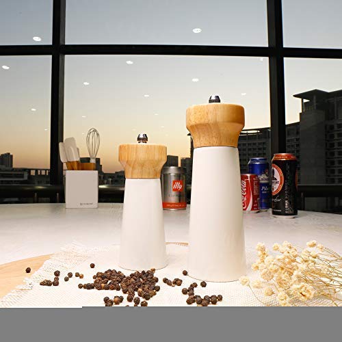 Salt And Pepper Grinders White Salt Shaker Wooden Pepper Salt Grinder Set Pepper Mill - Stainless Ceramic Refillable For Sea Sal